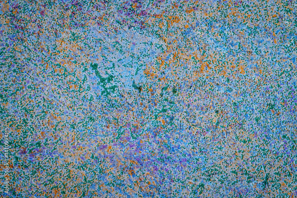 Poster Vibrant patterns of color create an engaging abstract texture, with a mix of orange, teal, and purple shades interspersed throughout