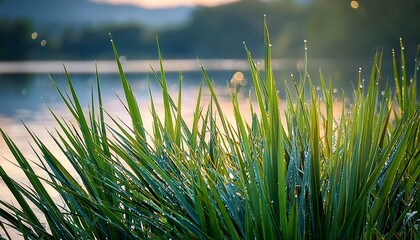 raindroped on vetiver grass at the lake