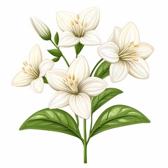 Fototapeta premium White Floral Blossoms. Nature's Pure Botanical Beauty with Green Leaves and Soft Colors