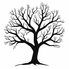 Obraz premium Silhouette of Leafless Black Tree. Minimalist Nature Illustration and Spooky Art Design