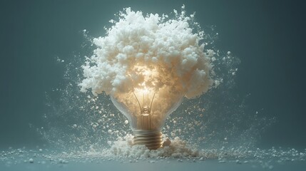 A visual metaphor featuring an illuminated lightbulb bursting with ethereal clouds