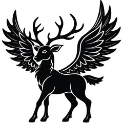 Majestic Winged Stag Silhouette Mythical Fantasy Deer Art Vector 