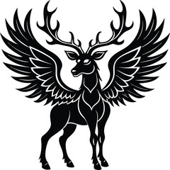 Majestic Winged Stag Silhouette Mythical Fantasy Deer Art Vector 