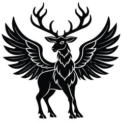 Majestic Winged Stag Silhouette Mythical Fantasy Deer Art Vector 