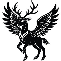 Majestic Winged Stag Silhouette Mythical Fantasy Deer Art Vector 