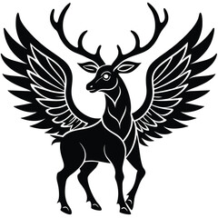 Majestic Winged Stag Silhouette Mythical Fantasy Deer Art Vector 