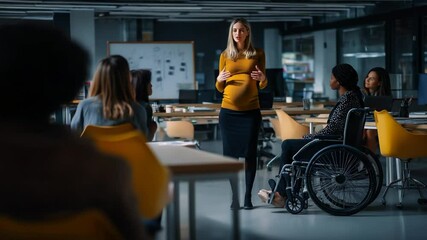 Pregnant Businesswoman Leads a Creative Meeting in Modern Office Generative AI - Powered by Adobe