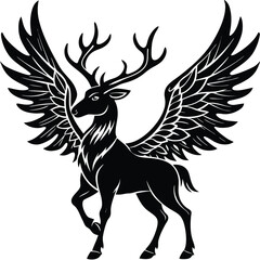 Obraz premium Majestic Winged Stag Silhouette Mythical Fantasy Deer Art Vector 