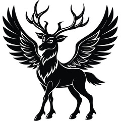 Majestic Winged Stag Silhouette Mythical Fantasy Deer Art Vector 