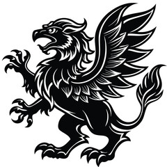 Powerful Griffin Silhouette Mythical Winged Lion Eagle Beast Art Vector