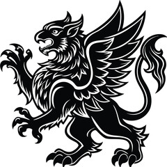 Powerful Griffin Silhouette Mythical Winged Lion Eagle Beast Art Vector