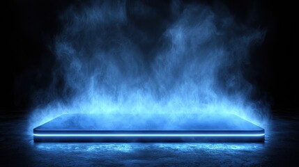 Neon Blue Platform in Mystical Smoke