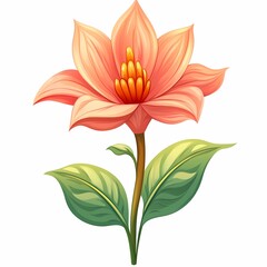 Obraz premium Vibrant Botanical Blossom. Exotic Hand-Drawn Pink Flower Illustration with Green Leaves and Detailed Spring Floral Design