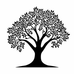 Obraz premium Tree Silhouette with Leaves. Nature-Inspired Graphic Illustration Design Featuring Organic Foliage and Botanical Art for Eco-Friendly Templates