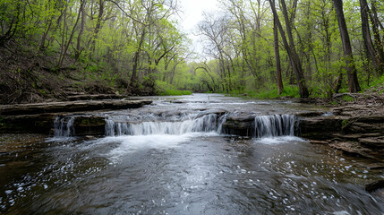 Obraz premium Stream With Small Waterfall In Forest