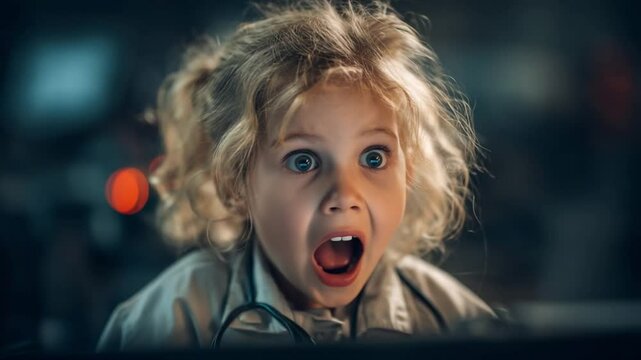 Girl Reacts in Shock to Disturbing Content on Computer Screen Generative AI