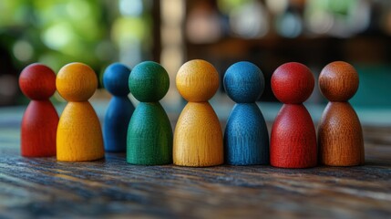 Naklejka premium Colorful Wooden Figurines Representing Diversity and Teamwork