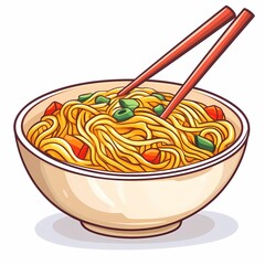 Delicious Asian Noodles with Vegetables in a Bowl. A Traditional Japanese and Chinese Cuisine Illustration with Chopsticks, Perfect for a Tasty Dinner or Comfort Food.