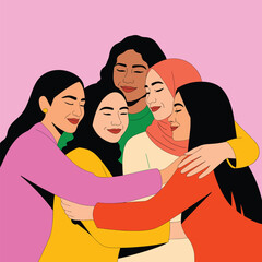 Obraz premium Diverse Women Embracing Unity and Strength in Feminism