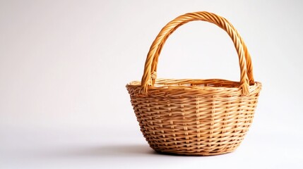 Empty basket, woven with intricate patterns, white background