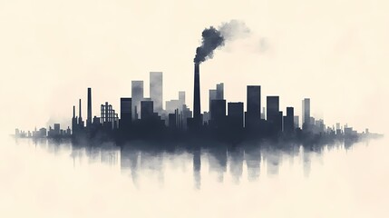Urban Cityscape with Factory Smokestacks. Pollution and Sustainability in Modern Metropolis Skyline