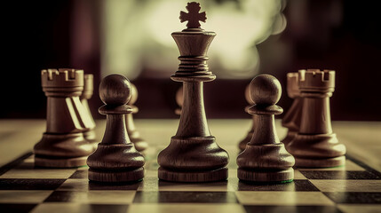Fototapeta premium Chess Pieces Strategy Game Dark Tone
