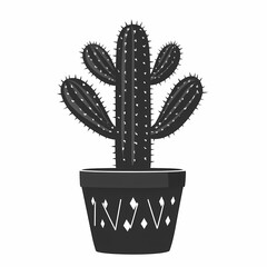 Black and White Cactus Illustration for Minimalist Home Decor - Modern Indoor Plant Vector Art for Eco-Friendly Botanical Wall Design