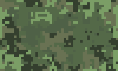 Abstract digital camouflage pattern in shades of green and brown. Perfect for backgrounds, textiles, or militarythemed designs.  Represents concealment, strategy, and blending in.