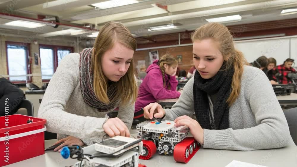 Poster students engage in hands-on robotics learning in classroom setting generative ai