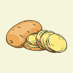 Raw potato whole and sliced illustration