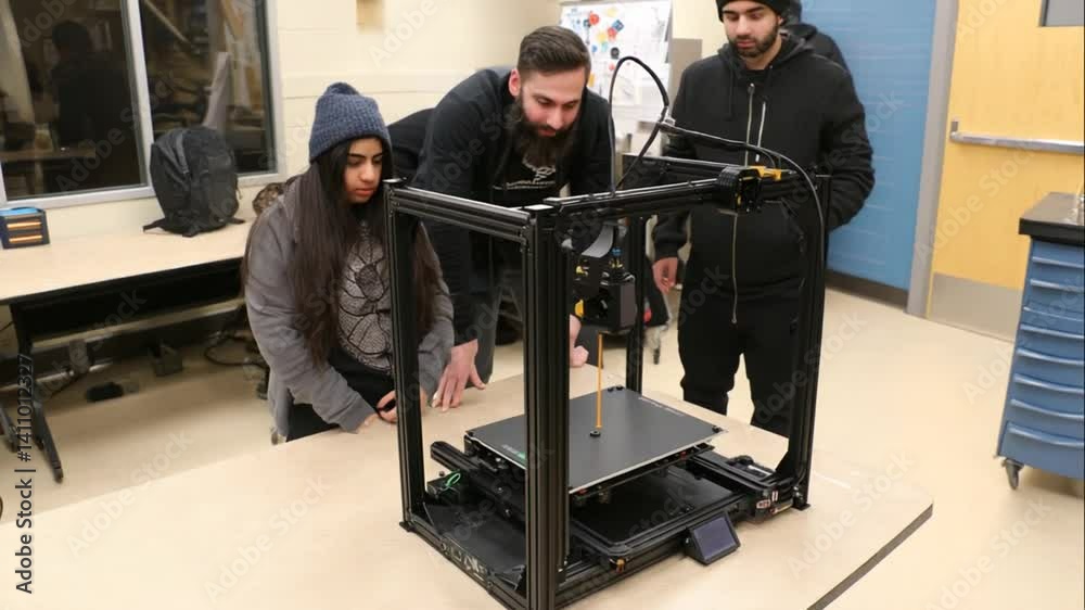 Poster students engaged in printing a prototype using 3d printer generative ai