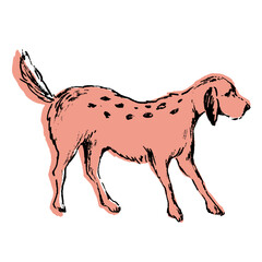 ビンテージ感のある線画の犬、dog