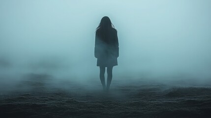 Ethereal figure in dreamy mist, shrouded in mystery and subtle tones