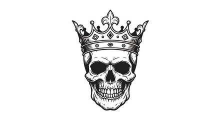 Gothic Skull with Ornate Crown Black and White Artwork
