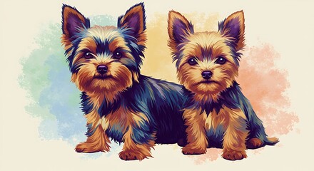 Pair of Yorkshire Terriers in Artistic Style
