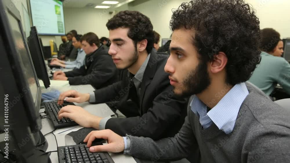 Poster students collaborate in computer science class for hands-on learning generative ai