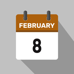 february 8 calendar icon vector month date number illustration design