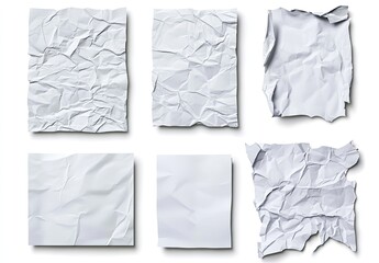 Six crumpled white paper pieces isolated on white. (1)