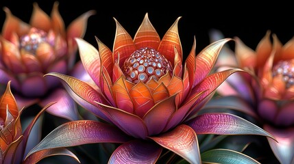 Fototapeta premium Vibrant flowers showcase intricate detail in orange, gold, and purple hues