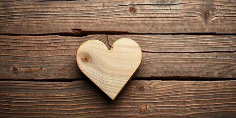Fototapeta premium Rustic wooden heart on weathered wood background, flat lay, shape, detail