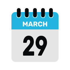 march 29 calendar icon reminder Vector month design Illustration.