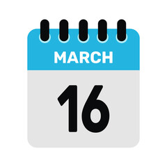 march 16 calendar icon reminder Vector month design Illustration.