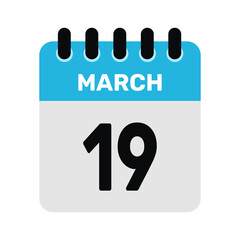 march 19 calendar icon reminder Vector month design Illustration.