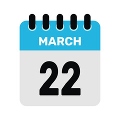 march 22 calendar icon reminder Vector month design Illustration.