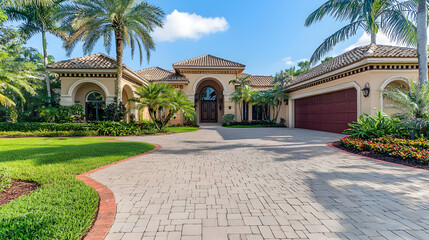 Obraz premium Spacious Mediterranean Style Home Exterior In Florida