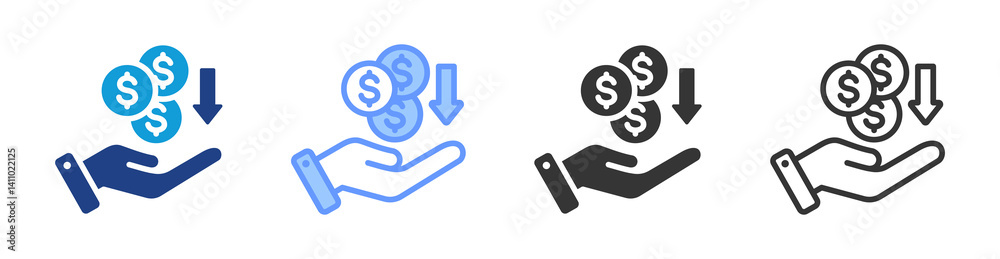 Aufkleber cost saving icon set multiple style collection