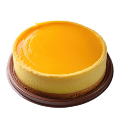 Delicious Mango Cheesecake with Smooth Topping on a Brown Base on transparent background
