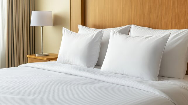 Comfortable modern bedroom with cozy white pillows