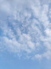 Cloudy Blue Sky. A blue sky filled with fluffy clouds, natural lighting, high - quality
