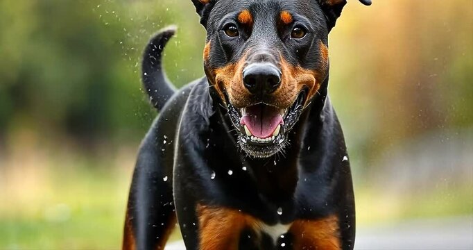 Playful dog running outdoors